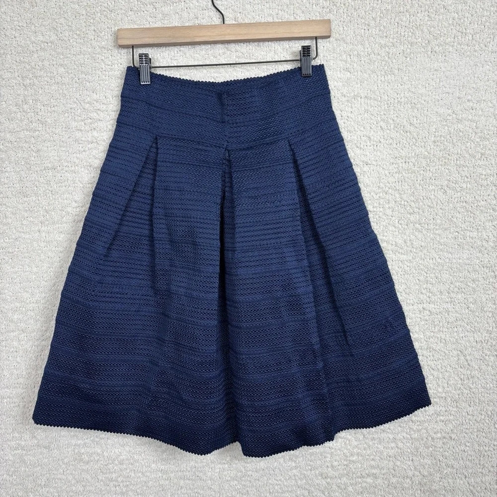 7th Avenue Skirt Womens Medium Blue Knit Pleated‎ Heavy Pull On Non Lined
